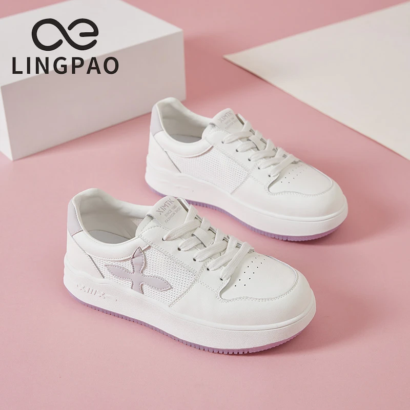 领跑透气旅游真皮简约小白鞋休闲时尚新款百搭软底女板鞋L302