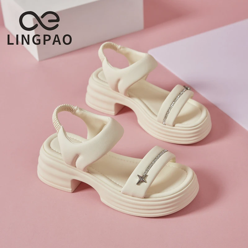 领跑甜美仙女风凉鞋休闲女鞋厚底防滑一字扣软底女夏季新款增高