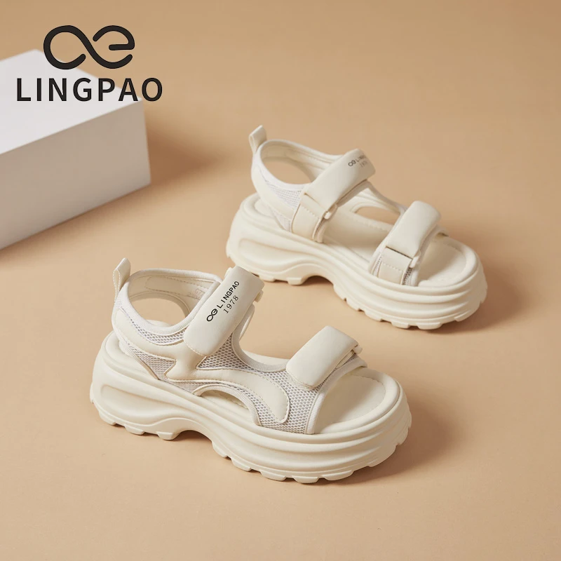 领跑魔术贴厚底凉鞋休闲女鞋老爹凉鞋运动夏季新款百搭厚底增高