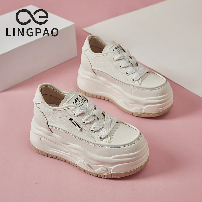 领跑真皮内增高板鞋小白鞋夏季透气百搭运动休闲鞋子女厚底韩版