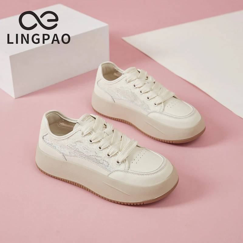 领跑厚底舒适渔夫鞋休闲春季小白鞋透气网面平底软底女运动L341