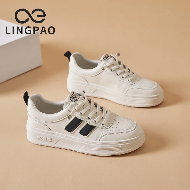 领跑真皮轻潮小白女鞋秋季休闲鞋2025新款学生百搭运动软底鞋旅游