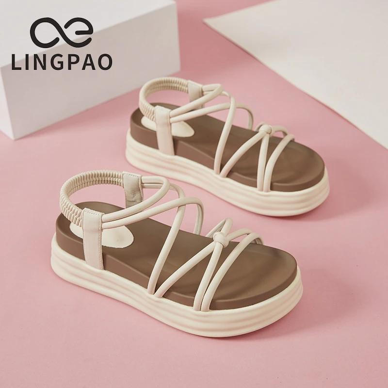 领跑甜酷舒适爆款凉鞋休闲女鞋新款夏季女款气质外穿软底平底露趾