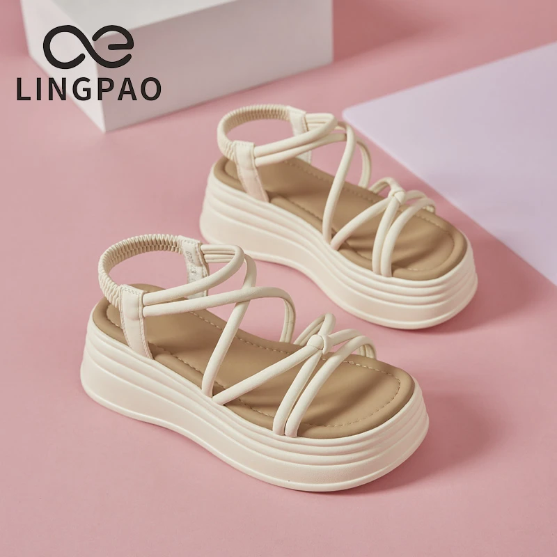 领跑厚底凉鞋休闲女鞋网红防滑一字扣夏季增高细带仙女风罗马鞋女