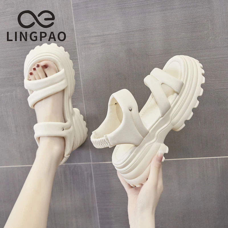 领跑厚底软底时尚松糕底女鞋增高女百搭露趾沙滩鞋舒适休闲鞋外穿