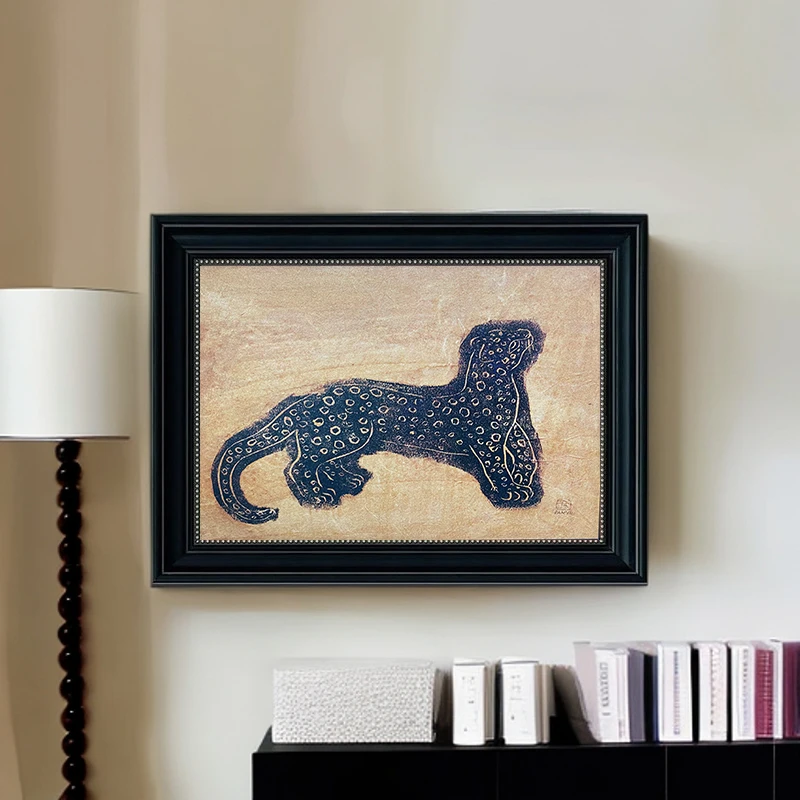 079【金钱豹】法式复古小众客厅装饰美式中古风餐厅壁画卧室挂画