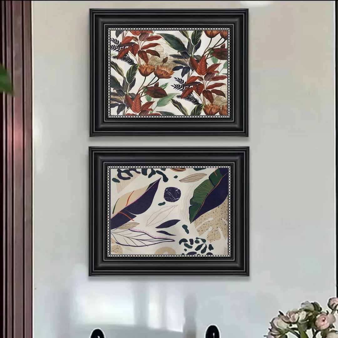 802新中式植物花卉复古客厅沙发背景墙装饰画卧室小众艺术挂壁画