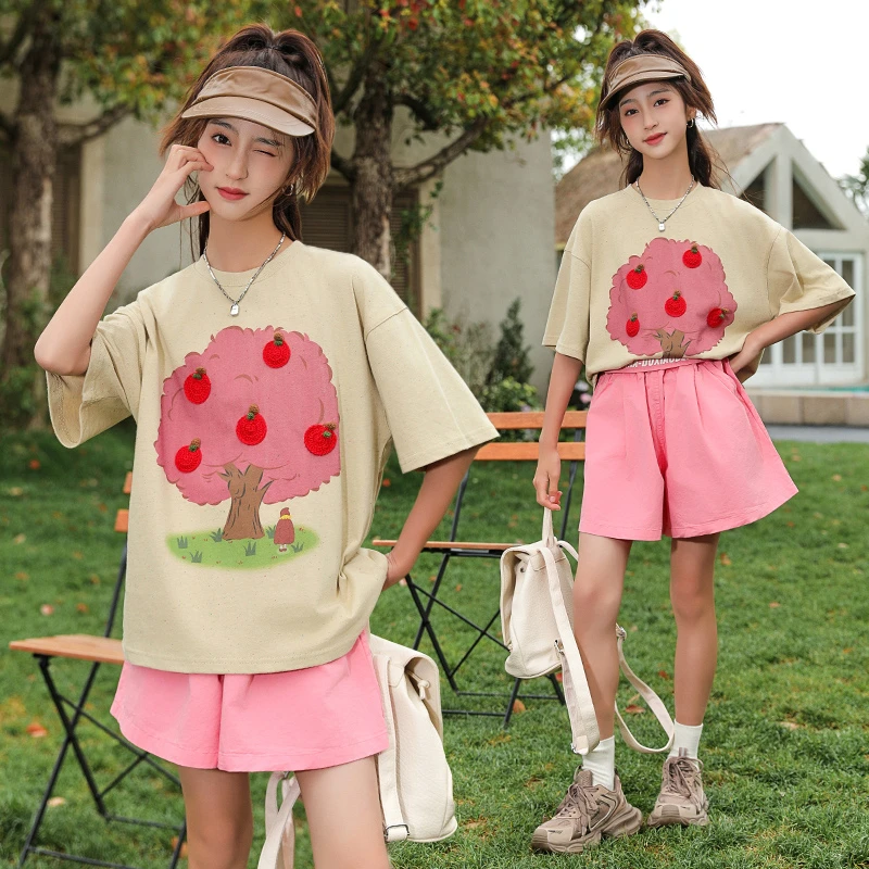 胖女童短袖t恤中大童棉T宽松半袖夏季上衣休闲加肥加大码洋气百搭