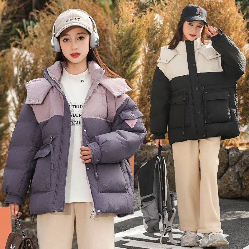 女童羽绒服冬装女大童高初中学生加厚外套白鸭绒胖女孩保暖大码