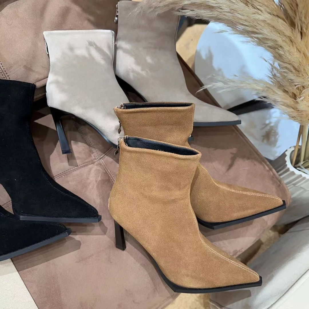 BLAVCPEON  「踏山河」尖头高跟气质后拉链短靴 Z231109263