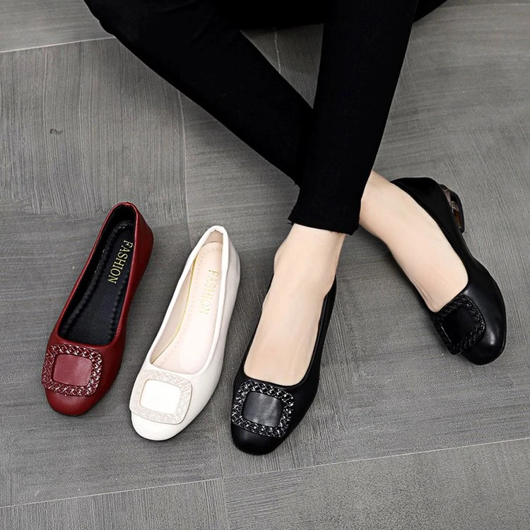 单鞋女2024新款四季豆豆鞋软皮软底舒适百搭女鞋浅口平底女工作鞋