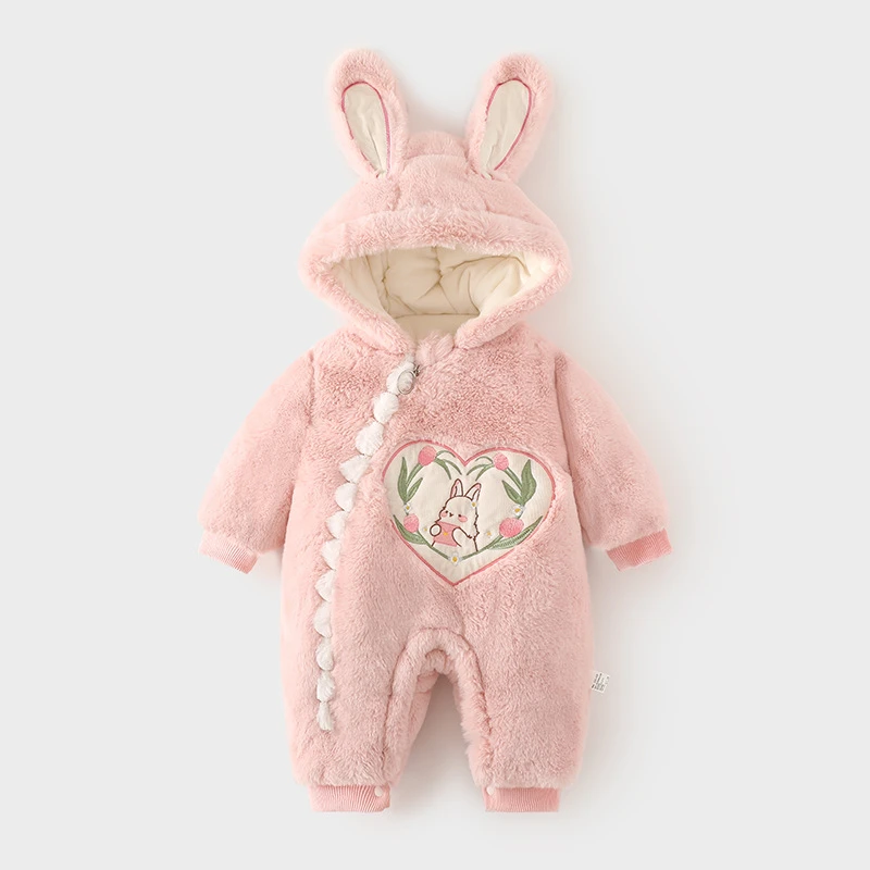 2024新款婴儿连体衣秋冬装可爱卡通男女宝宝加绒夹棉冬厚外套连体