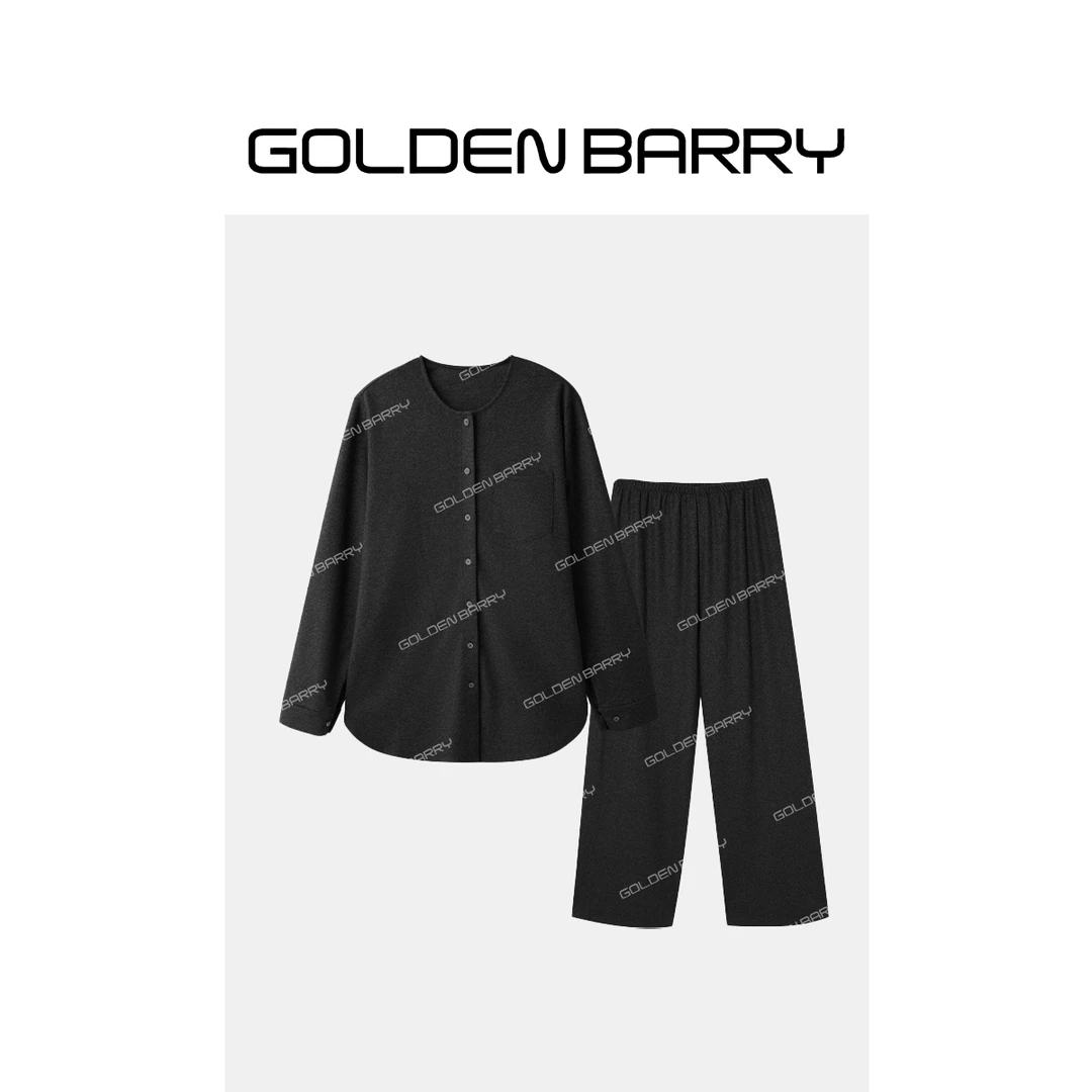 GOLDENBARRY|212586/512026春秋休闲休闲纯色长袖绒面衬衫/阔腿裤