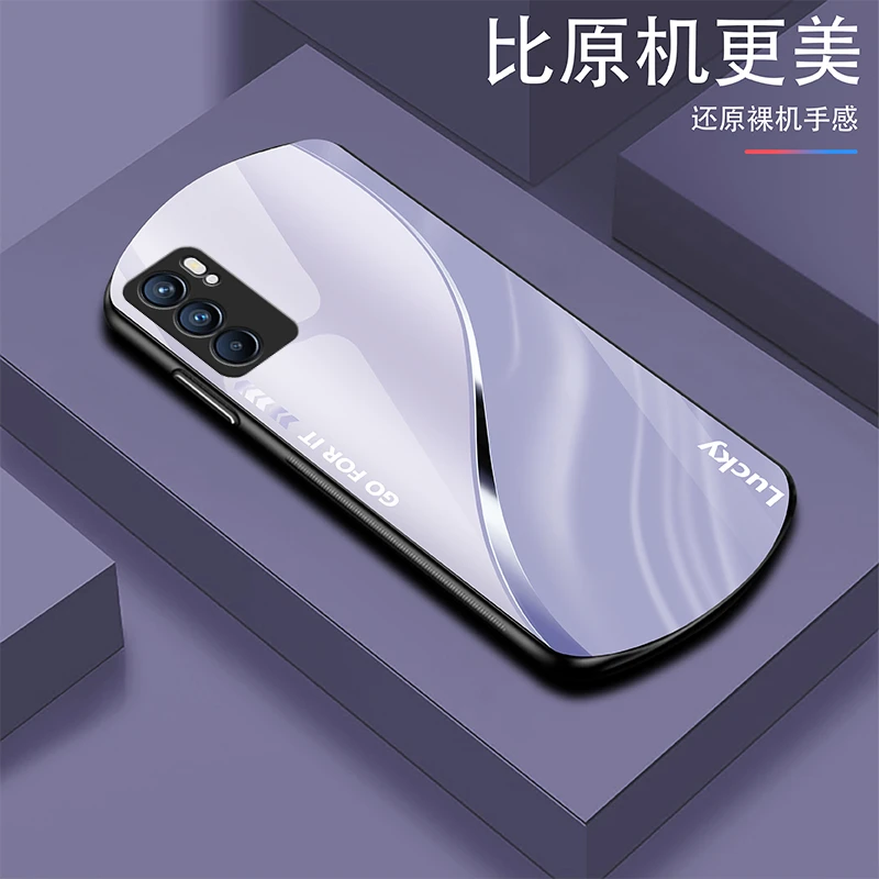 适用【OPPOReno6】lucky弧形玻璃手机壳高颜值轻薄商务轻奢