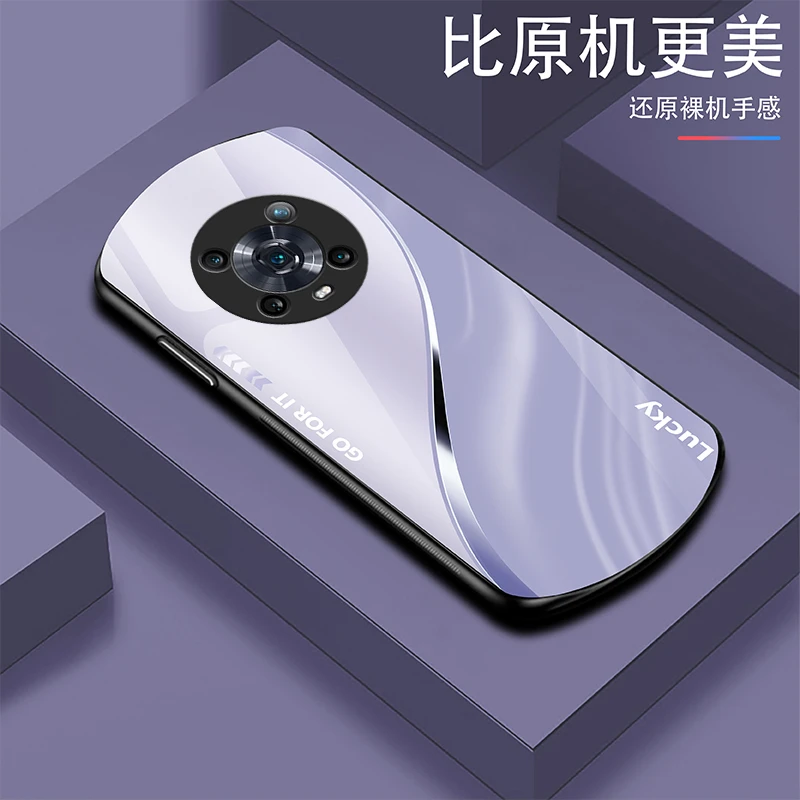 适用【荣耀Magic4Pro】lucky弧形玻璃手机壳高颜值轻薄商务轻奢