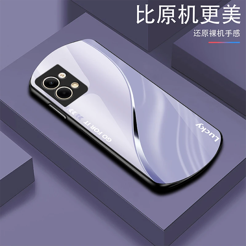 适用【OPPOReno9】lucky弧形玻璃手机壳高颜值轻薄商务轻奢