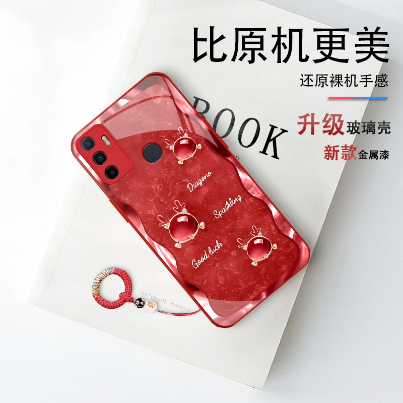 适用OPPOA32鎏金琥珀龙高端奢华玻璃全包防摔手机壳