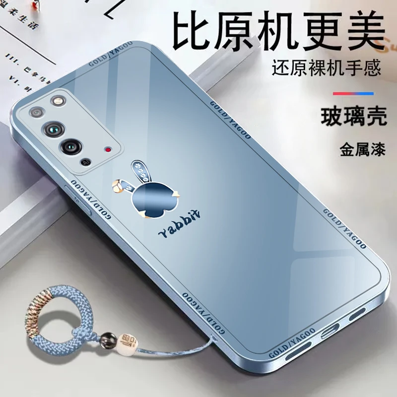 适用【荣耀X10】金属漆玻璃可爱兔子简约个性防摔手机壳ins