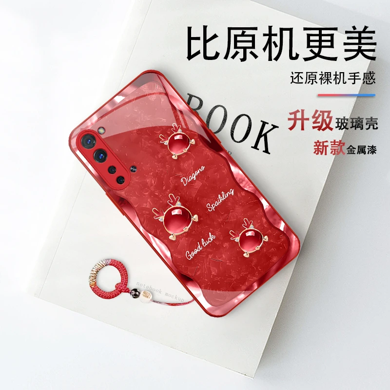 适用OPPOReno3鎏金琥珀龙高端奢华玻璃全包防摔手机壳