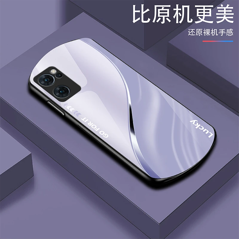 适用【OPPOReno7】lucky弧形玻璃手机壳高颜值轻薄商务轻奢