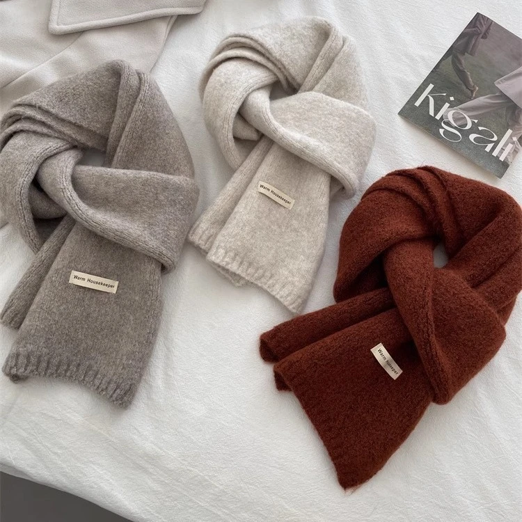 韩版色百搭针织围巾女冬季保暖毛线围脖舒适显白学生情侣款时尚