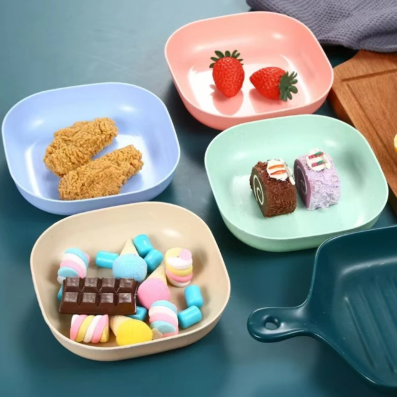 家用小麦秸秆吐骨碟水果餐桌垃圾方形加深塑料盘网红小碟子餐具