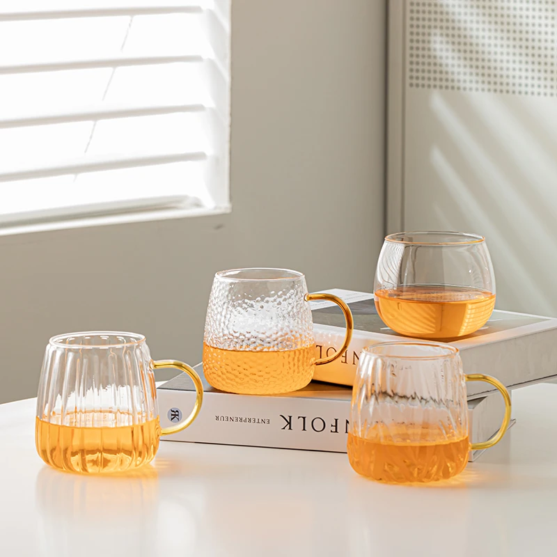 玻璃水杯耐热耐高温大容量简约防爆喝水杯子带把手茶杯套装家用