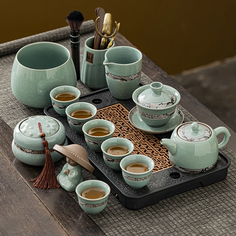 瓷都先生 哥窑功夫茶具套装陶瓷茶杯茶壶茶盘泡茶办公室会客客厅