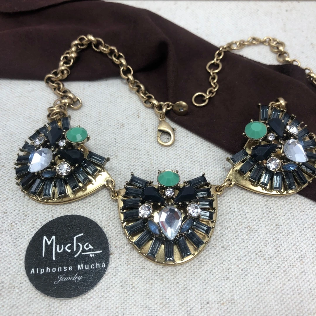 铜合金仿水晶项链 AH1115/1116/1117 Mucha 水晶复古项链 3色入