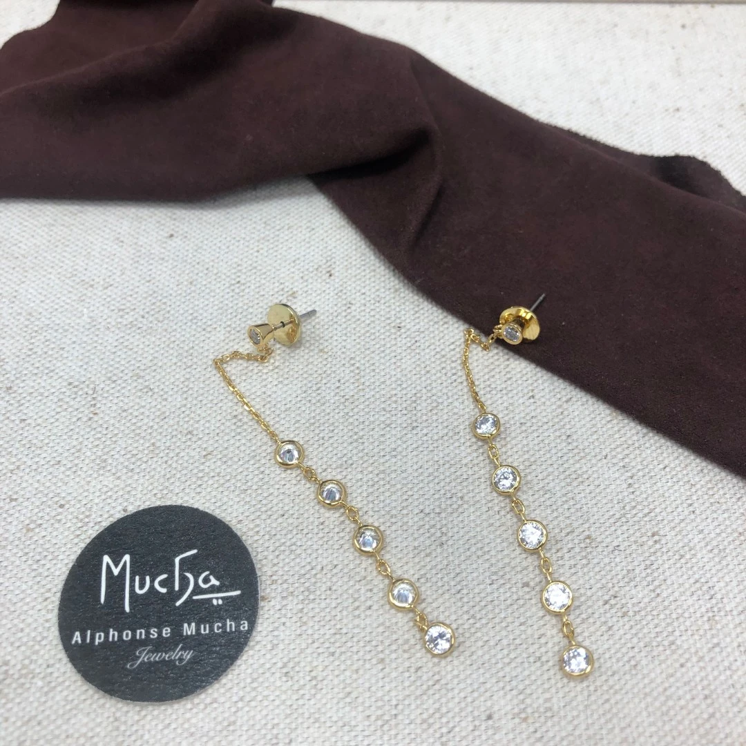 铜合金仿水晶耳饰 AB1007/1008/1009 Mucha 水晶耳线耳环 3色入