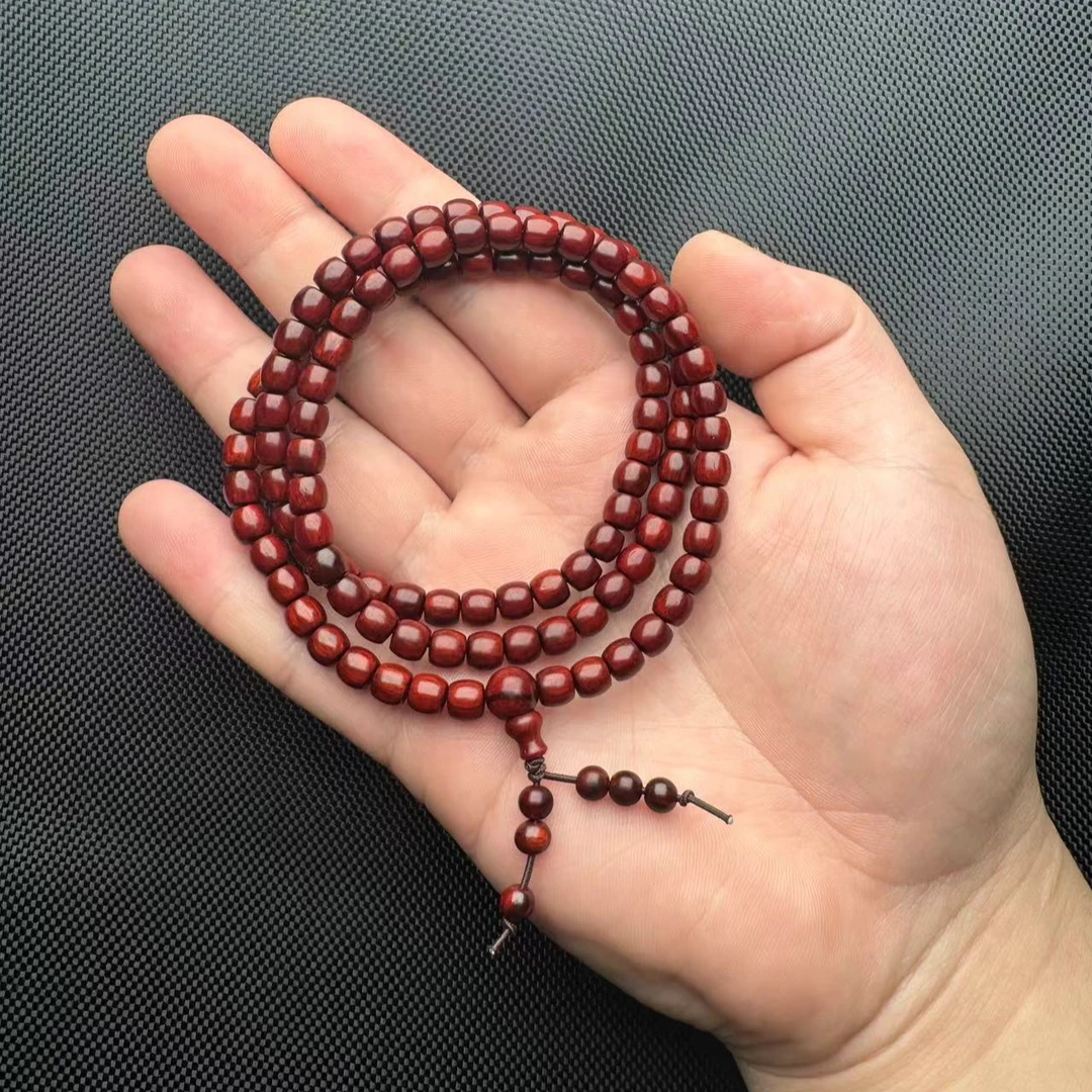 印度小叶紫檀 檀香紫檀5.5*6mm108颗长串 鸡血红泥料