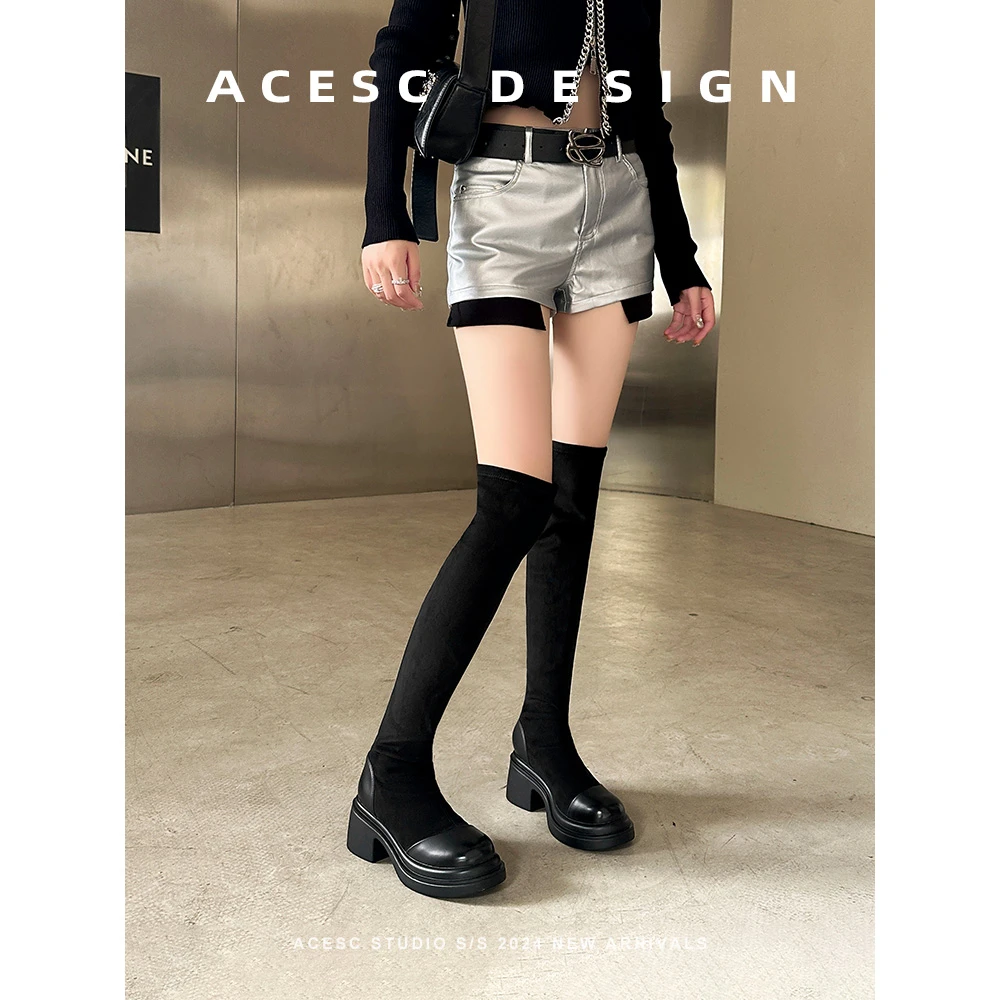 小辰家 24早秋时尚绒面弹力过膝骑士靴瘦瘦靴新款A24391403