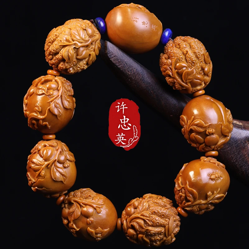许忠英核雕精选福寿三多手串男款女款苏工舟山橄榄核雕刻文玩
