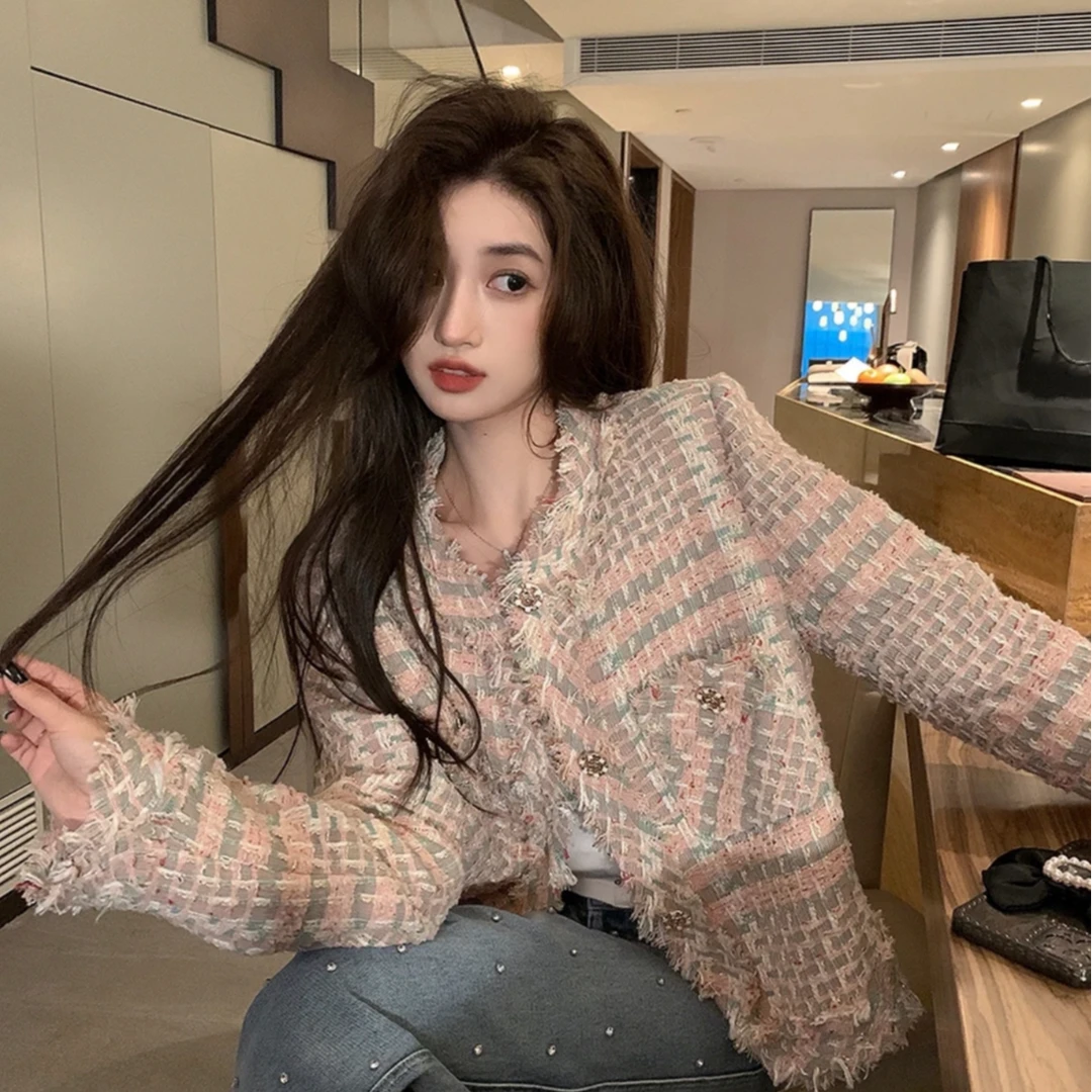 小香风外套女2024春秋新款高级感法式气质小众粗花呢短款K616#