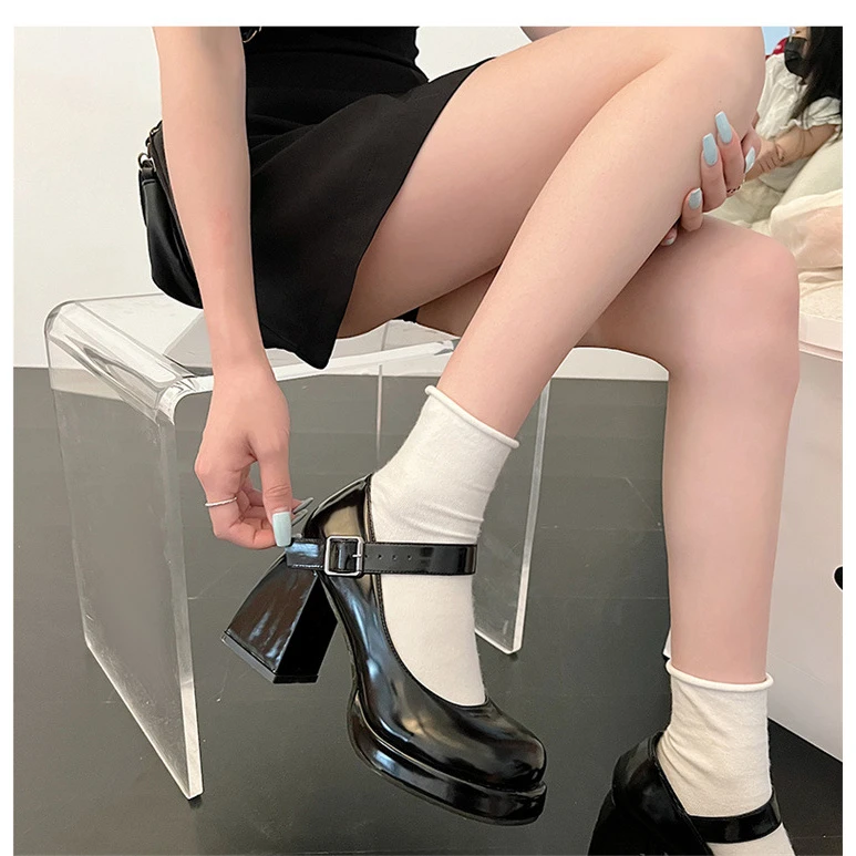 玛丽珍鞋粗跟防水台厚底增高日系辣妹皮气质法式单鞋女小皮鞋女鞋