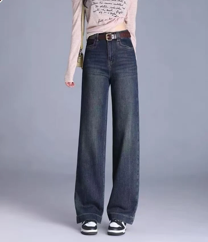 2806    尚#高腰磨毛直筒牛仔裤【配皮带】