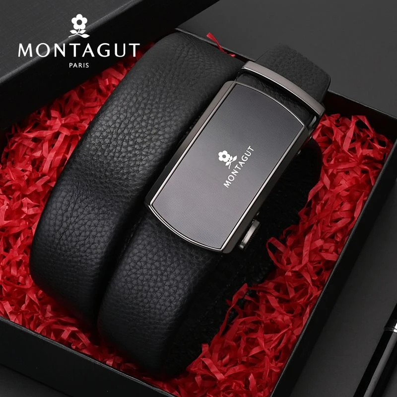 梦特娇皮带男士爸爸真皮自动扣腰带新款百搭商务年轻人牛皮裤带