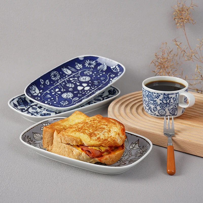 日本原装进口和山窑陶瓷彩绘花游餐盘多色长盘日式家用料理平盘