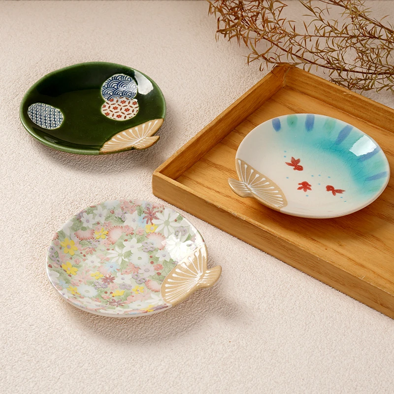 日本原装进口灶师窑扇舞小碟家用日式餐盘釉下彩小盘小吃碟