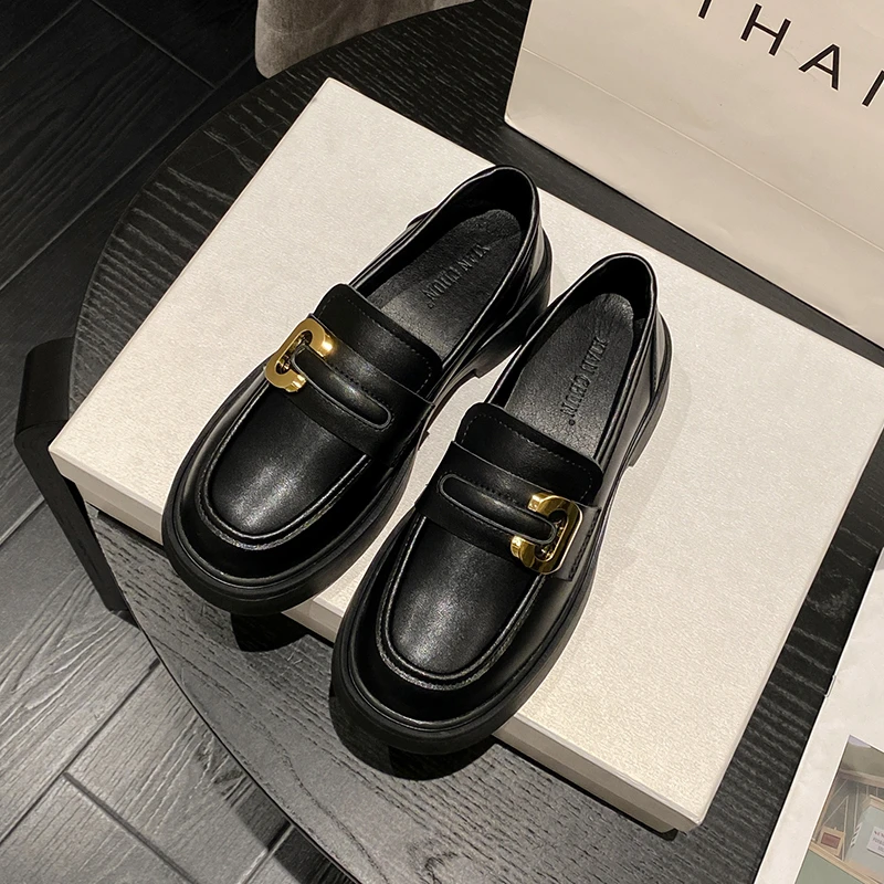 31码起增高4.5CM小码女鞋313233厚底乐福鞋春新款英伦风小皮鞋34