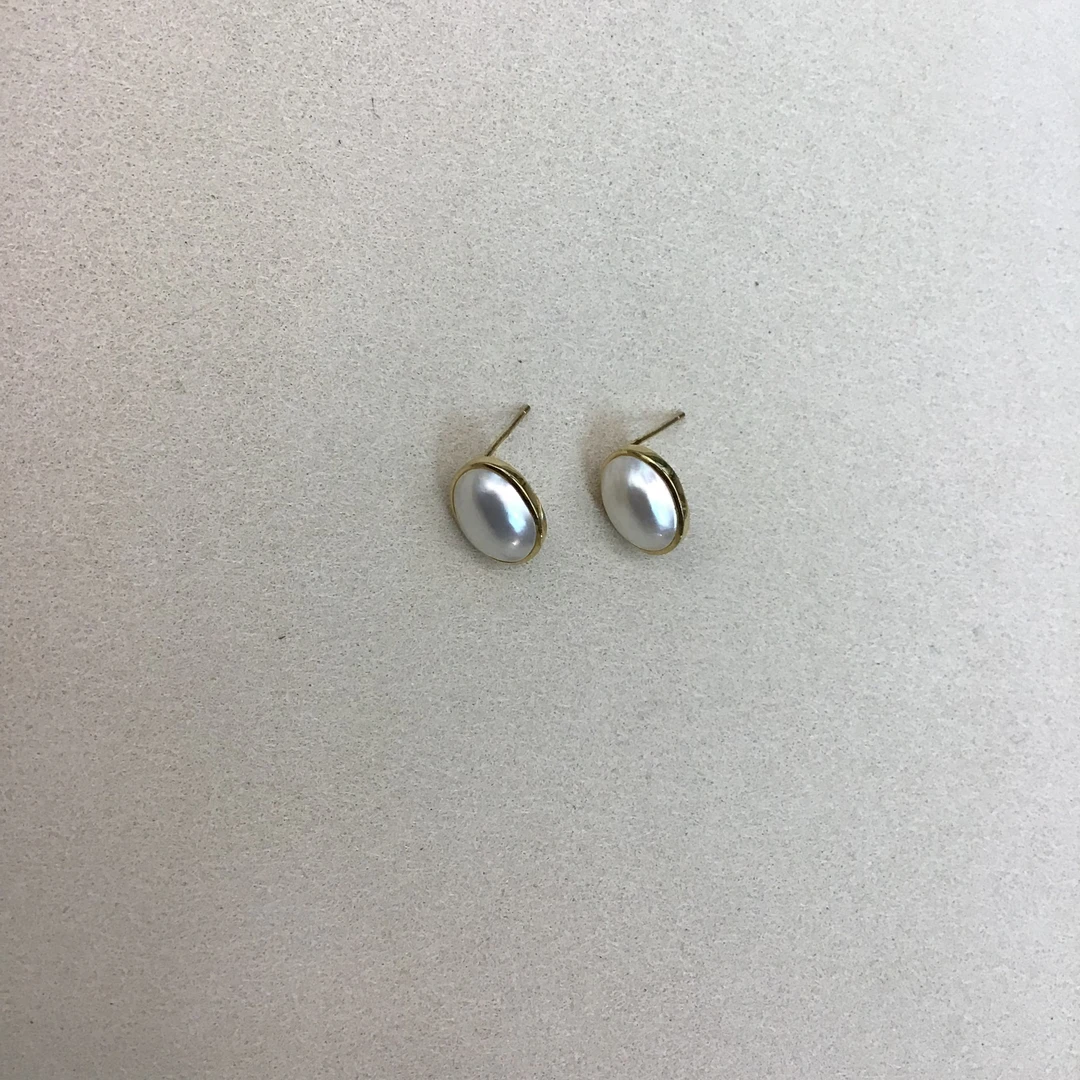 海水马贝珍珠 S925银包边 椭圆形简单大气