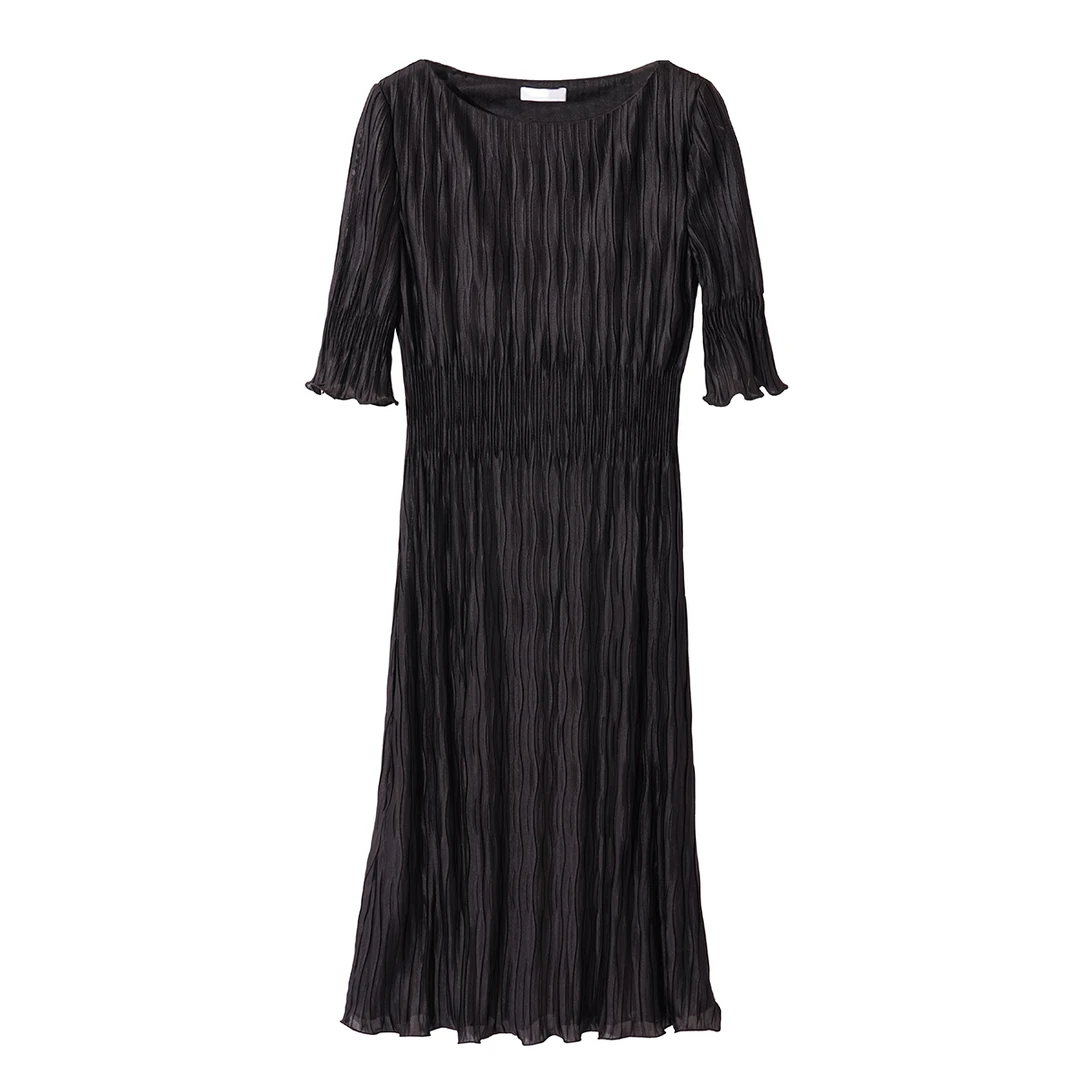 匠心女神裙 褶艺工坊定织涟漪起伏优雅连衣裙1L27Q0202