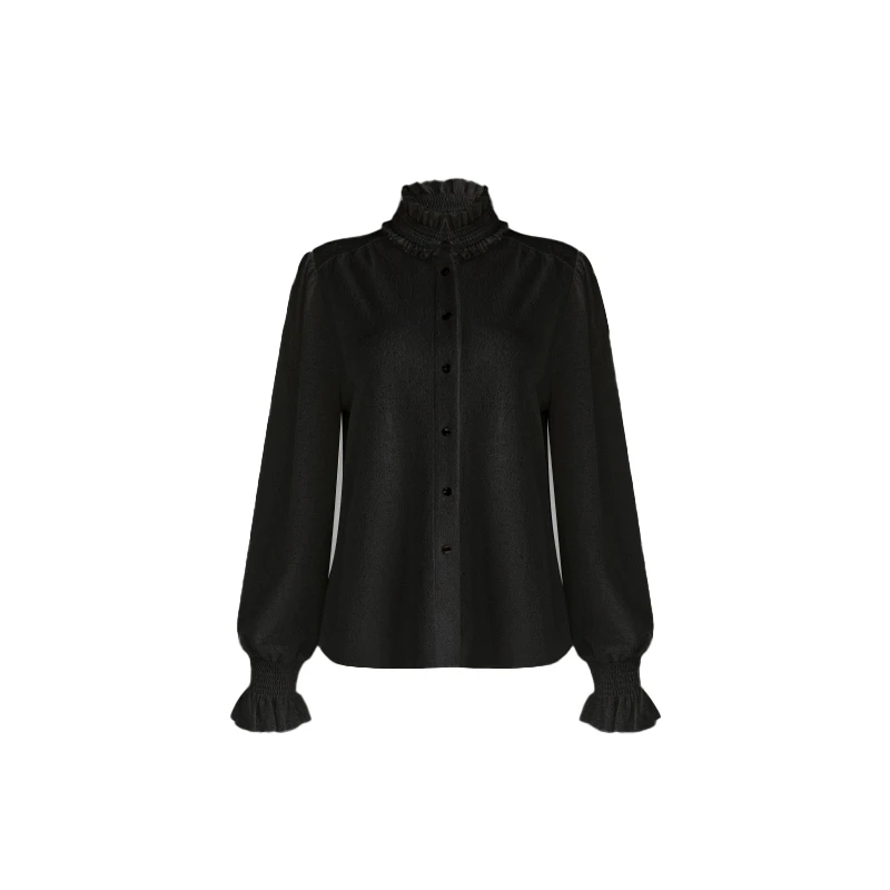 【提花复古木耳边衬衫】立领减龄气质衬衫2T28S1870