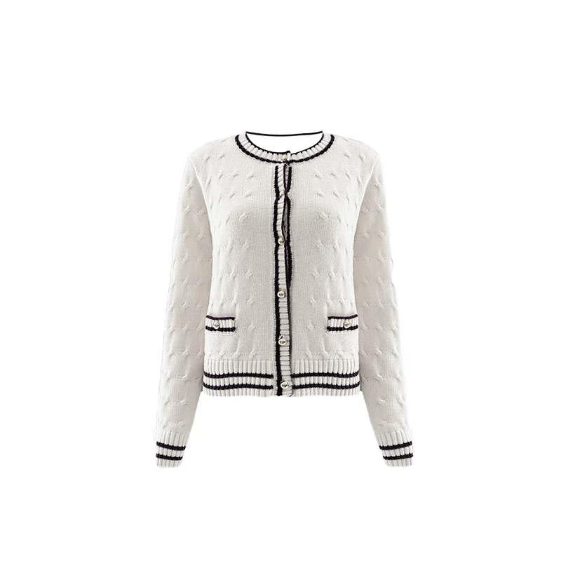 【拉达三角标】品牌同步全羊毛软糯金属扣小香风针织开衫2L12S1586