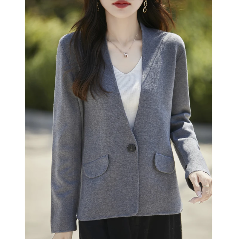 羊毛衫高档针织西装外套毛衣女加厚宽松上衣小个子气质显瘦百搭