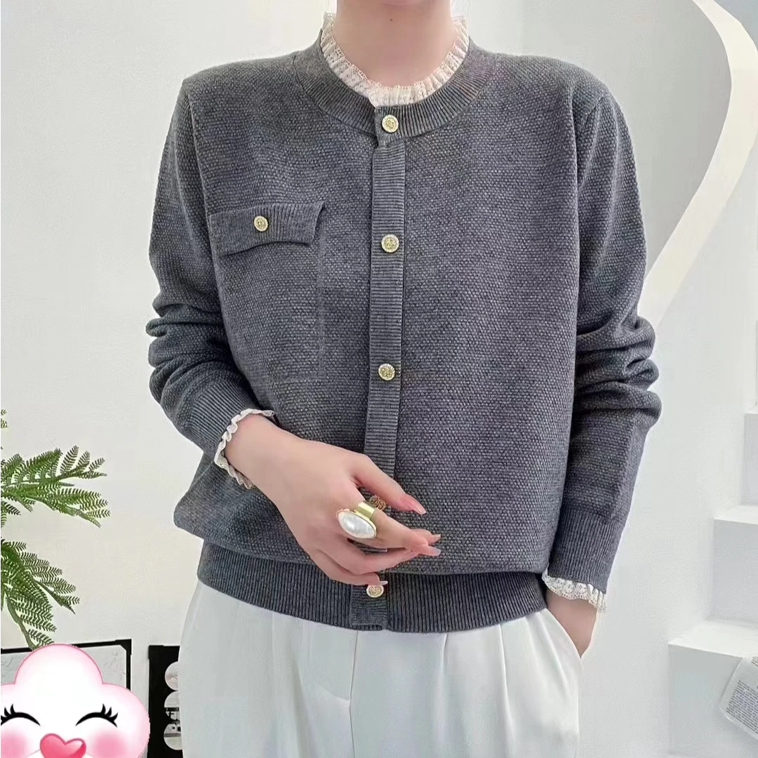 A24  冬季厚款托斯卡澳毛荷叶边小香风金扣气质长袖羊毛开衫