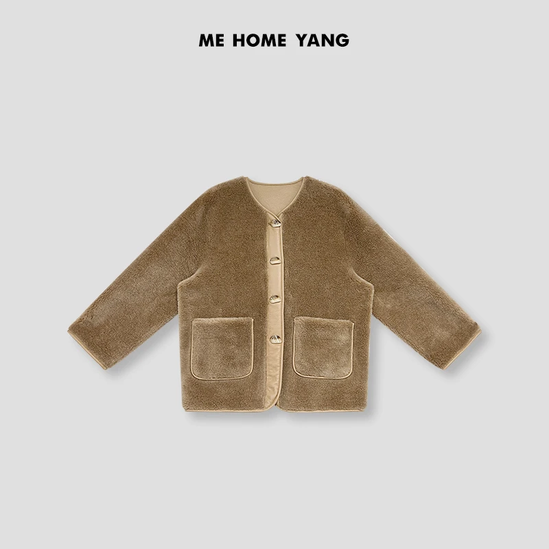 ME【冬日暖阳】100绵羊毛颗粒绒毛毛外套女百搭单排扣外套MEQS5968