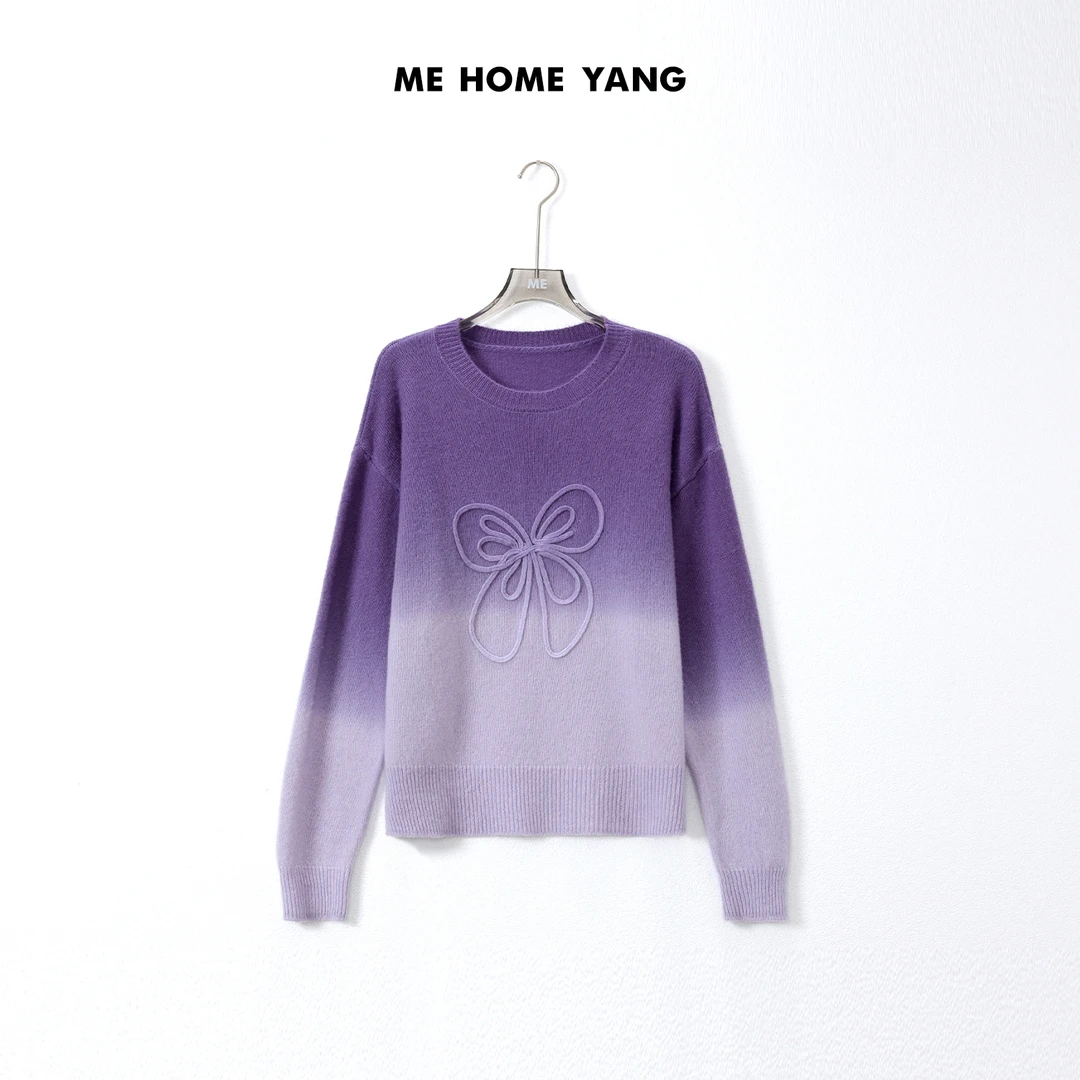 ME【渐变蝴蝶结】100绵羊毛针织上衣女士百搭渐变套头毛衣MEQA2743