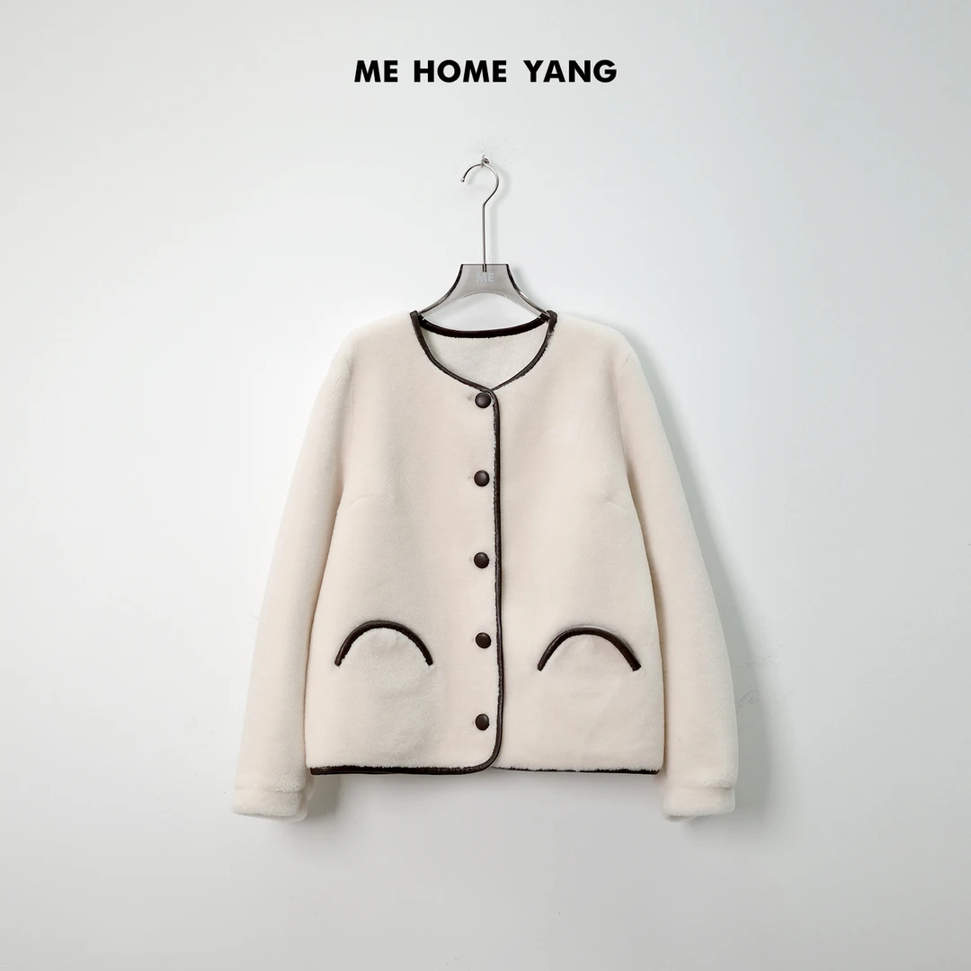 ME【温德尔】100绵羊毛撞色单排扣毛毛外套宽松休闲外套MEQA2506