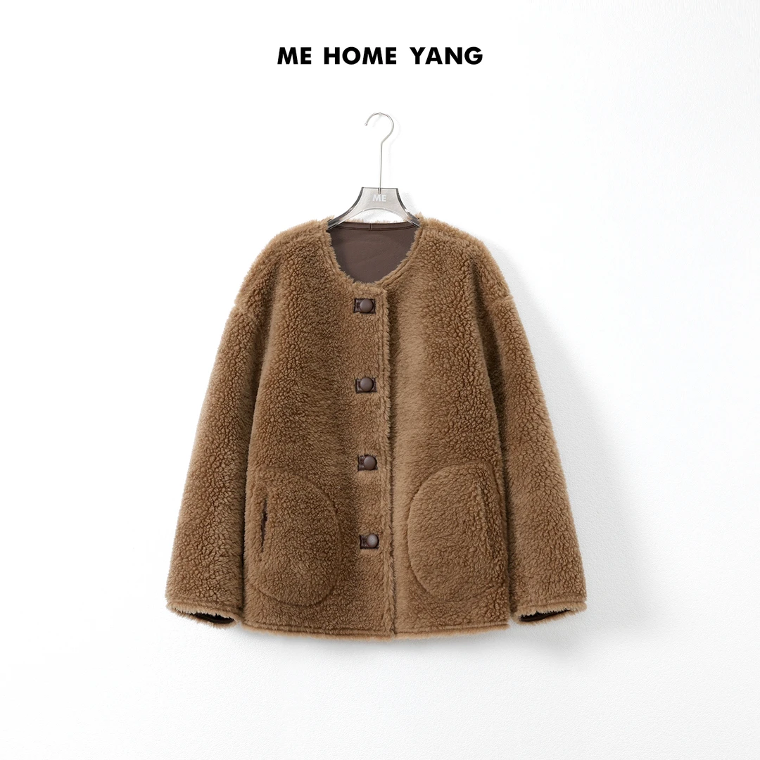 ME【古堡】初剪羊毛100绵羊毛两面穿显瘦上衣保暖毛毛外套MEQA2946